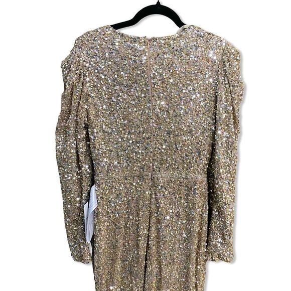 Mac Duggal 5510 Gold Puff Shoulder SequinSurplice Gown Long Sleeve Dress as is 6 - Picture 6 of 12